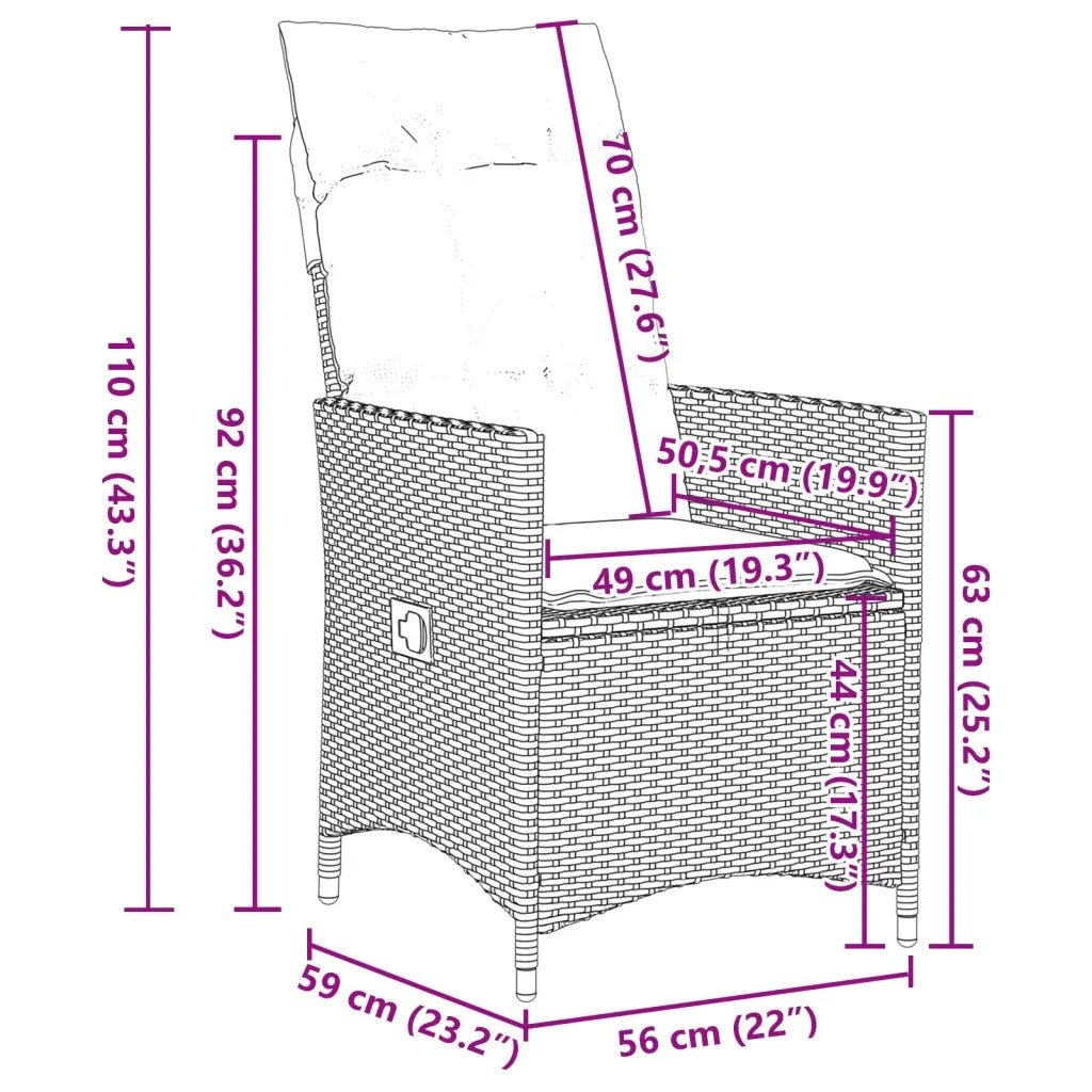 Set da Pranzo da Giardino 7 pz Nero con Cuscini in Polyrattan 3276683
