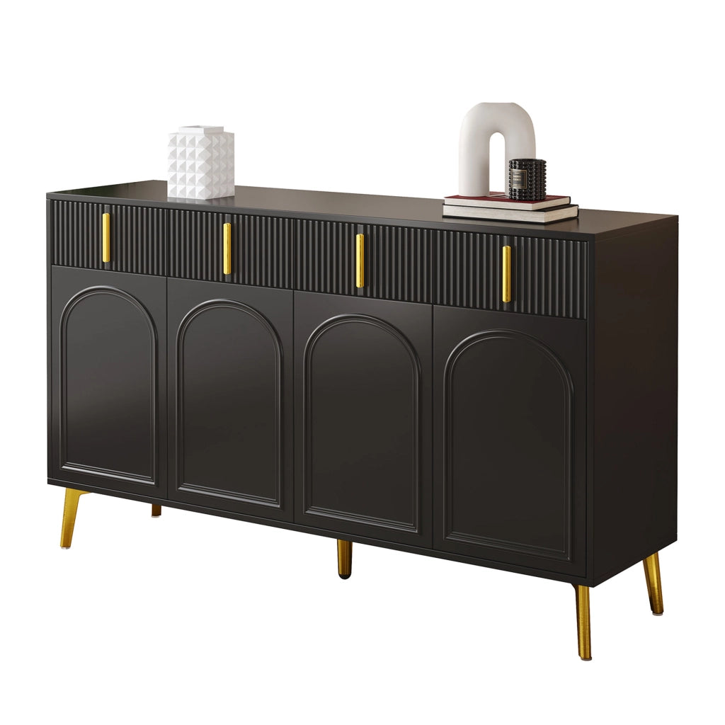 Sideboard con 4 ante e 4 cassetti; ripiani regolabili; 140x38x82 cm; nero