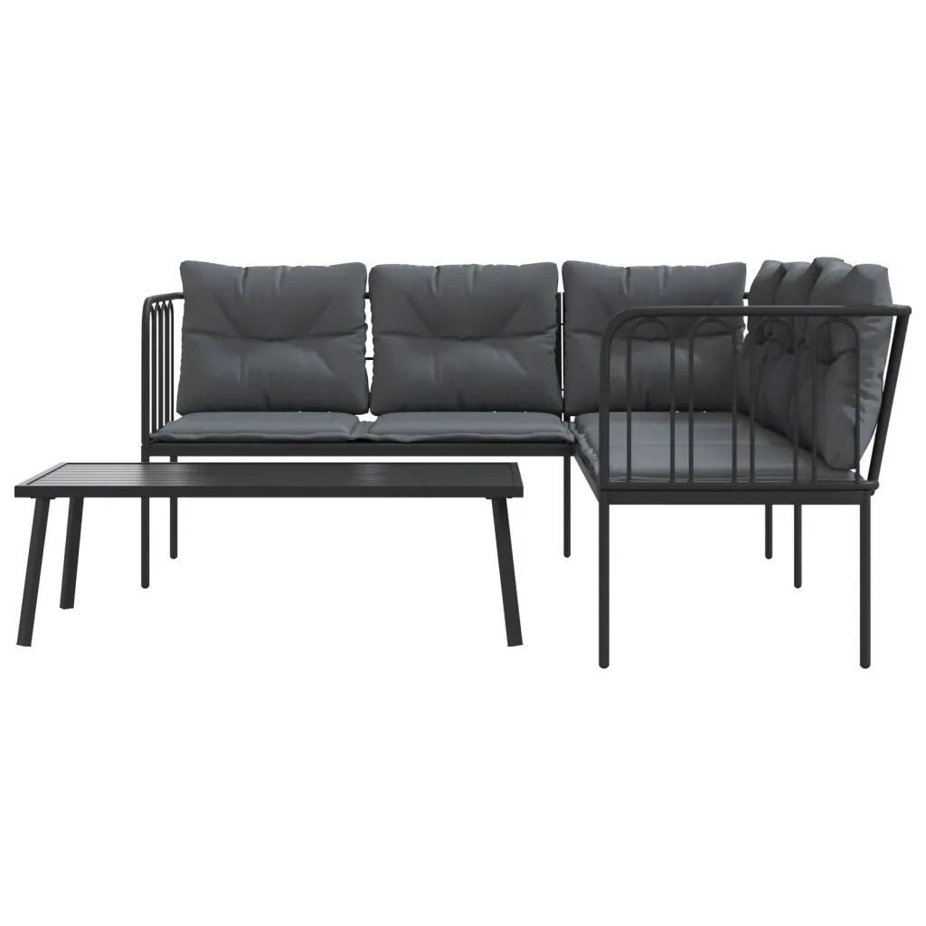 Set Divano da Giardino con Cuscini Nero Acciaio e Textilene 3283746