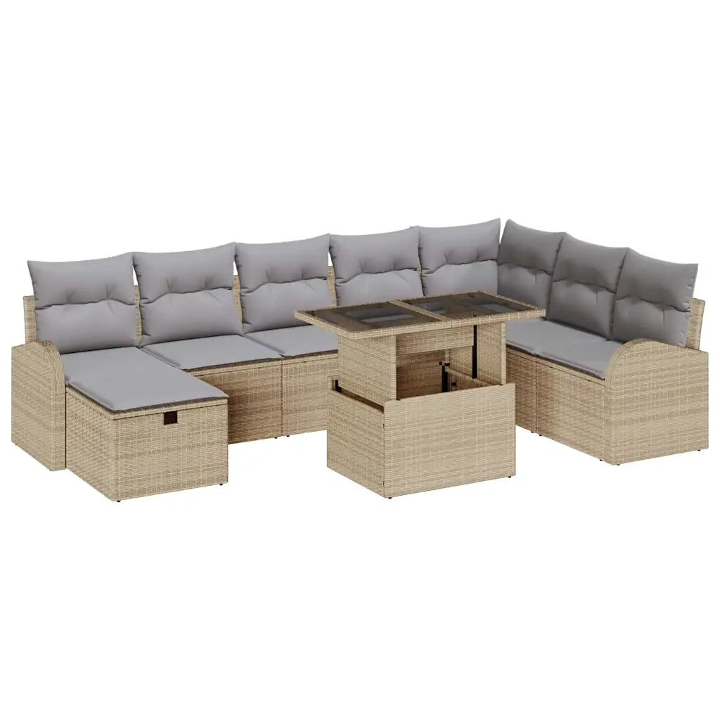 Set Divano da Giardino con cuscino 9 pcs Beige Poly Rattan 3359777