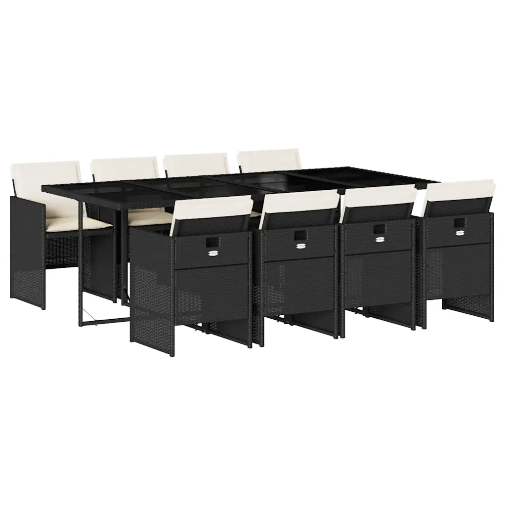 Set da Pranzo da Giardino 9 pz con Cuscini Nero in Polyrattan 3210558