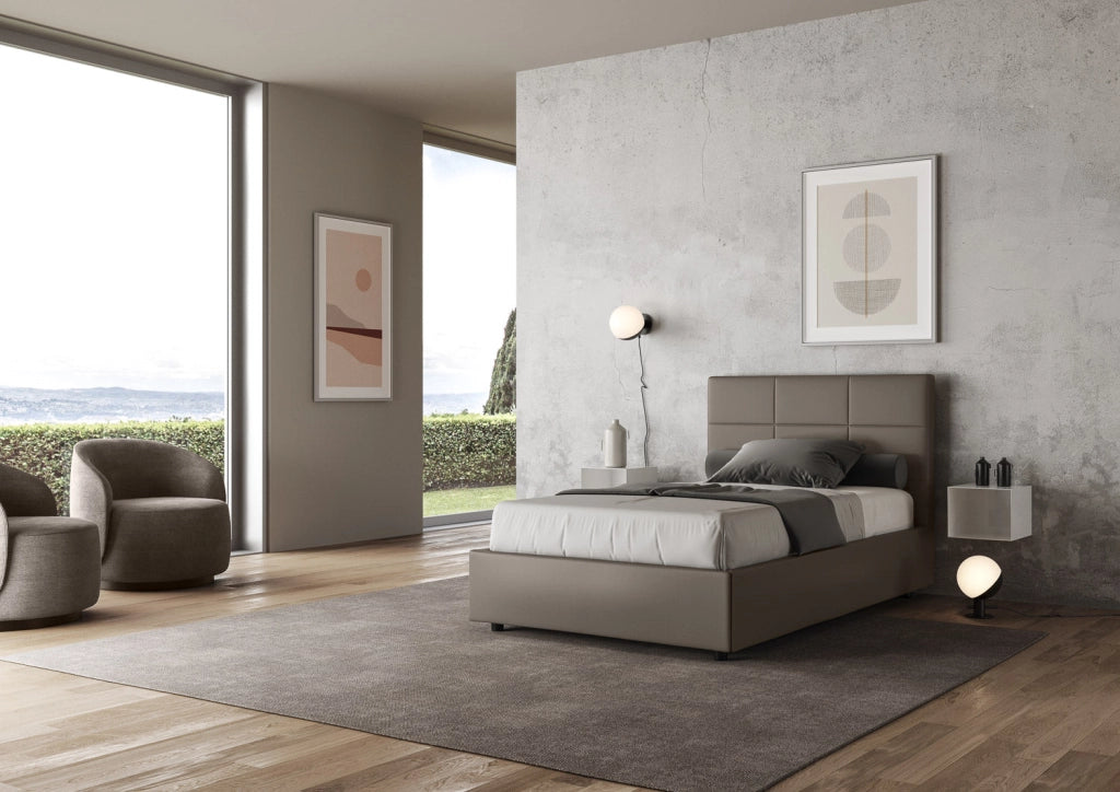 Letto Matrimoniale Francese 140x200 cm con Rete Mika Cappuccino