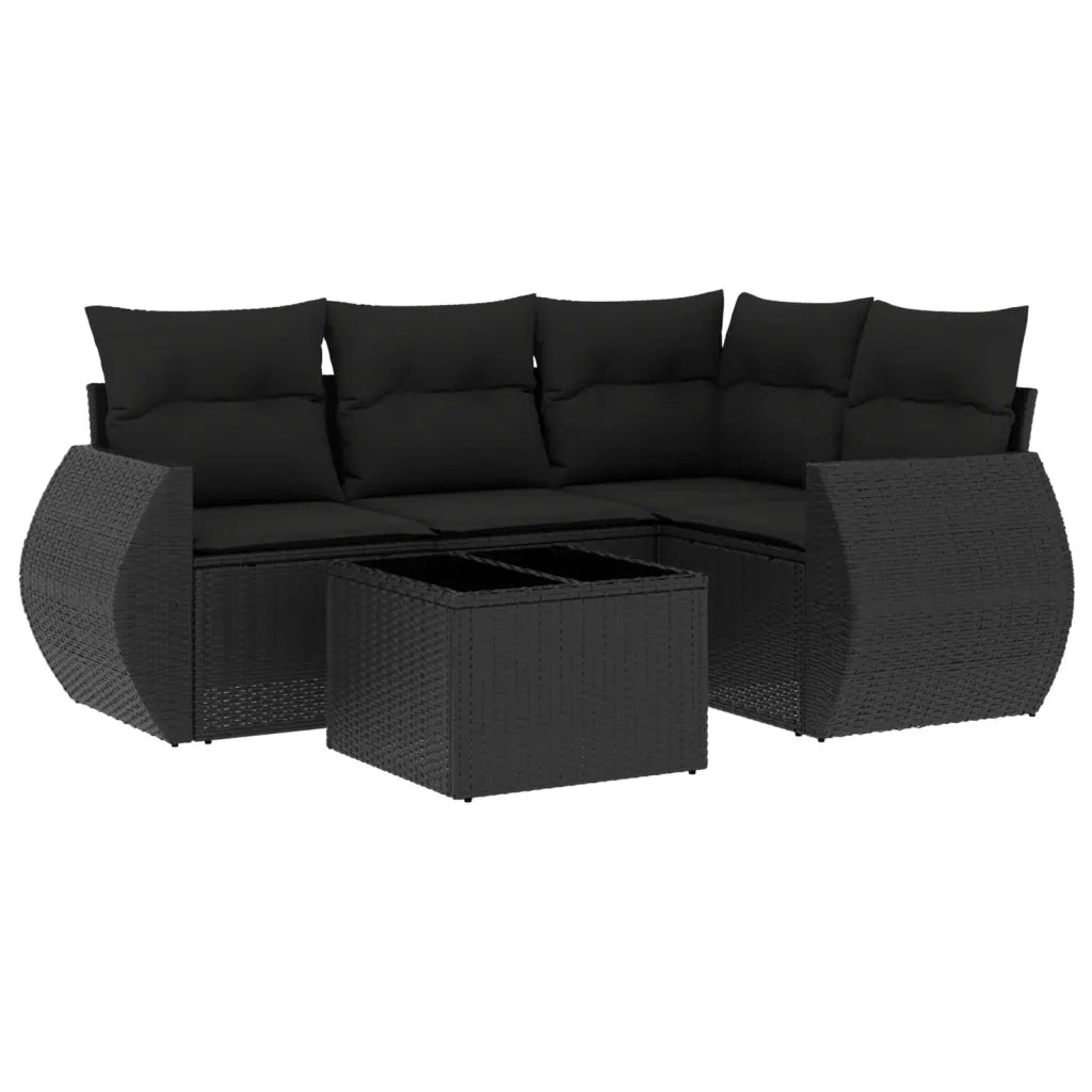 Set Divani da Giardino 5 pz con Cuscini in Polyrattan Nero 3221314