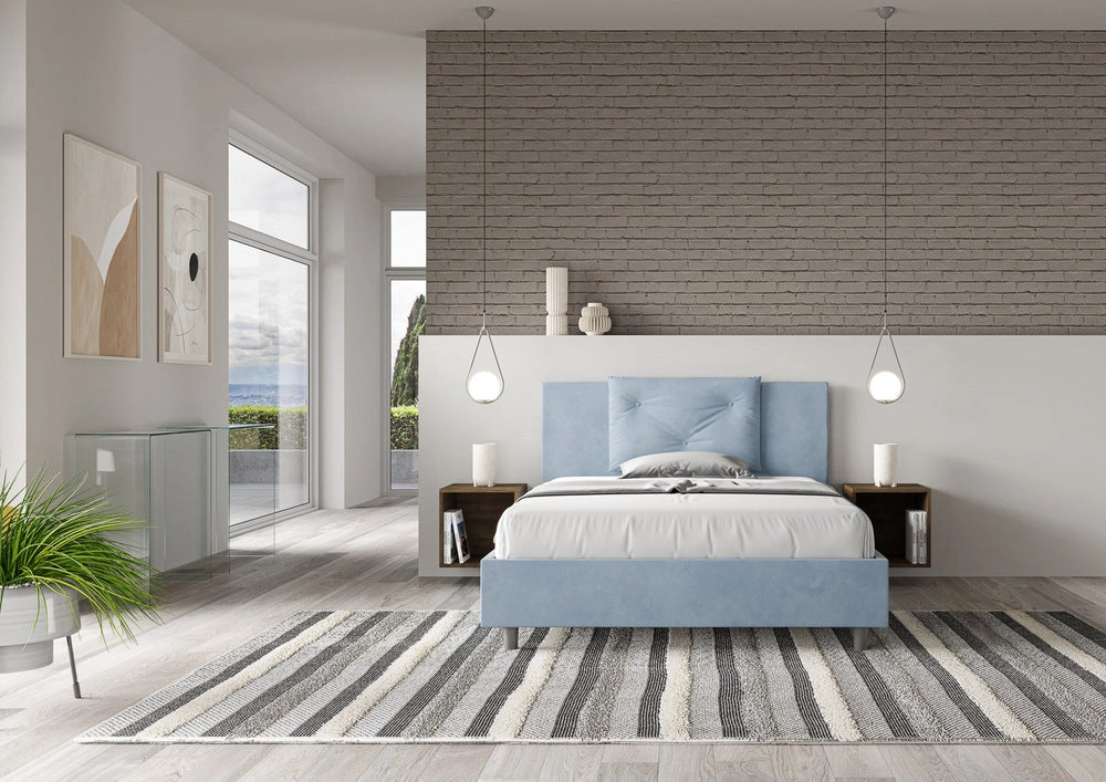Letto Matrimoniale Large 180x200 cm con Rete e Contenitore Appia Azzurro