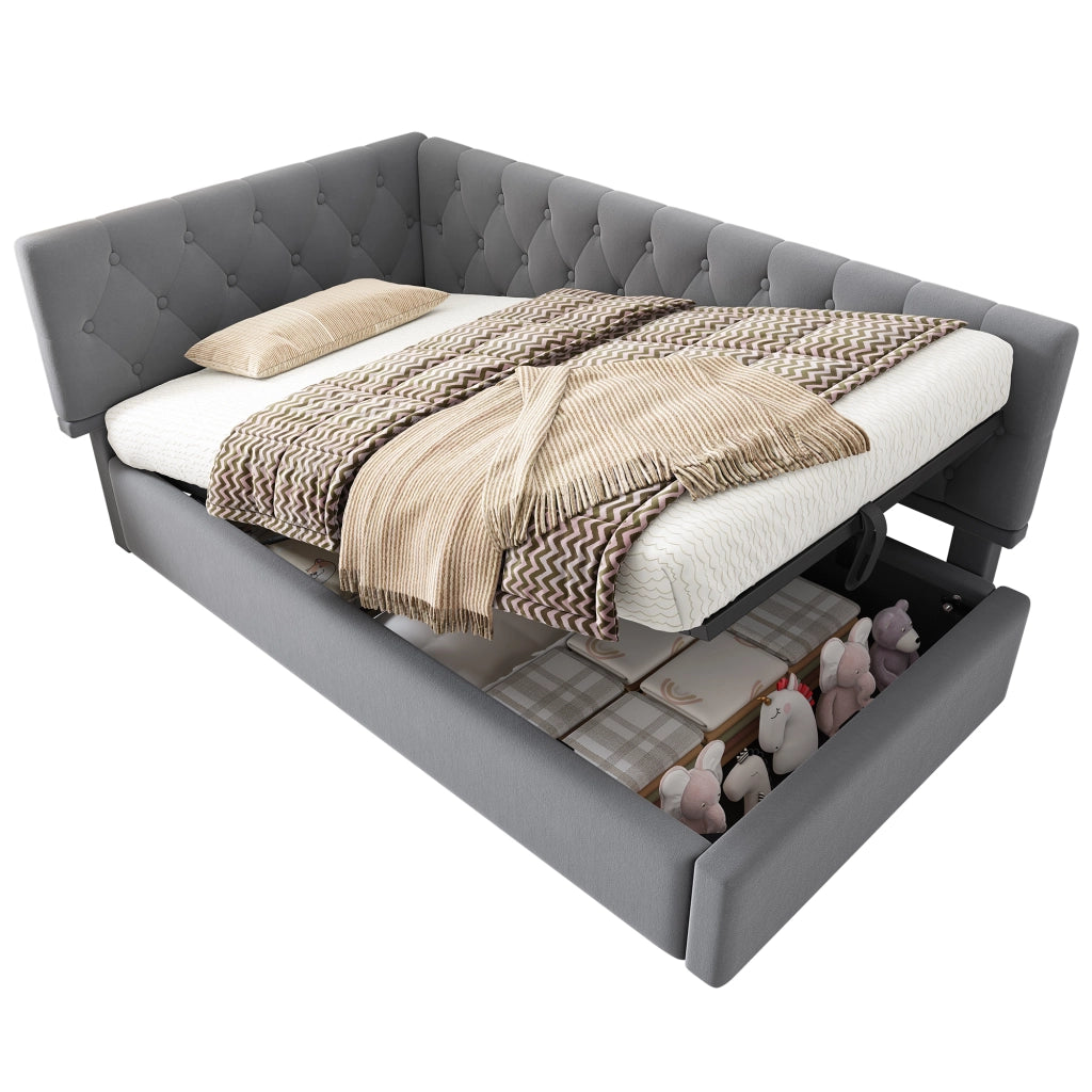 Letto singolo 90x200 cm grigio con contenitore