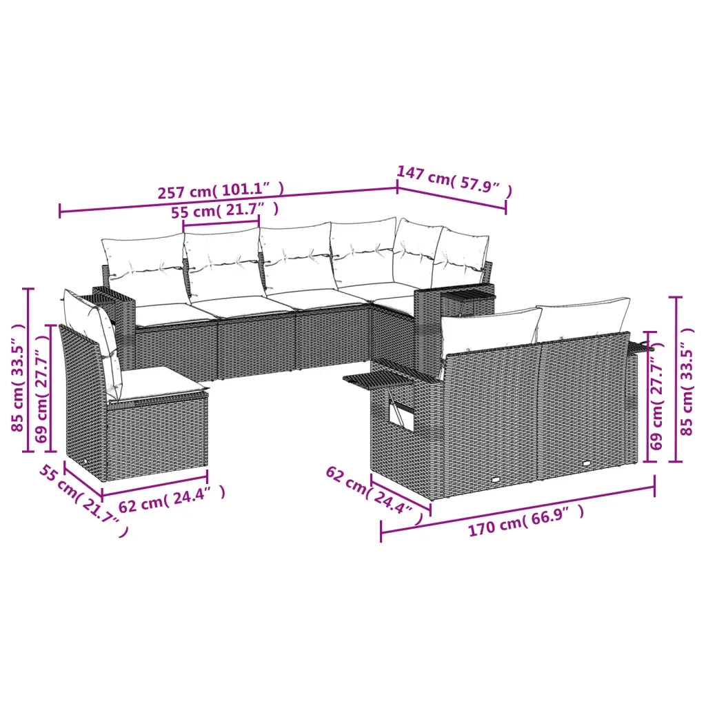 Set Divano da Giardino 8 pz con Cuscini Beige in Polyrattan 3220438