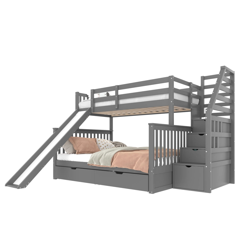 Letto a castello 90x200/140x200 cm con scivolo e cassetti