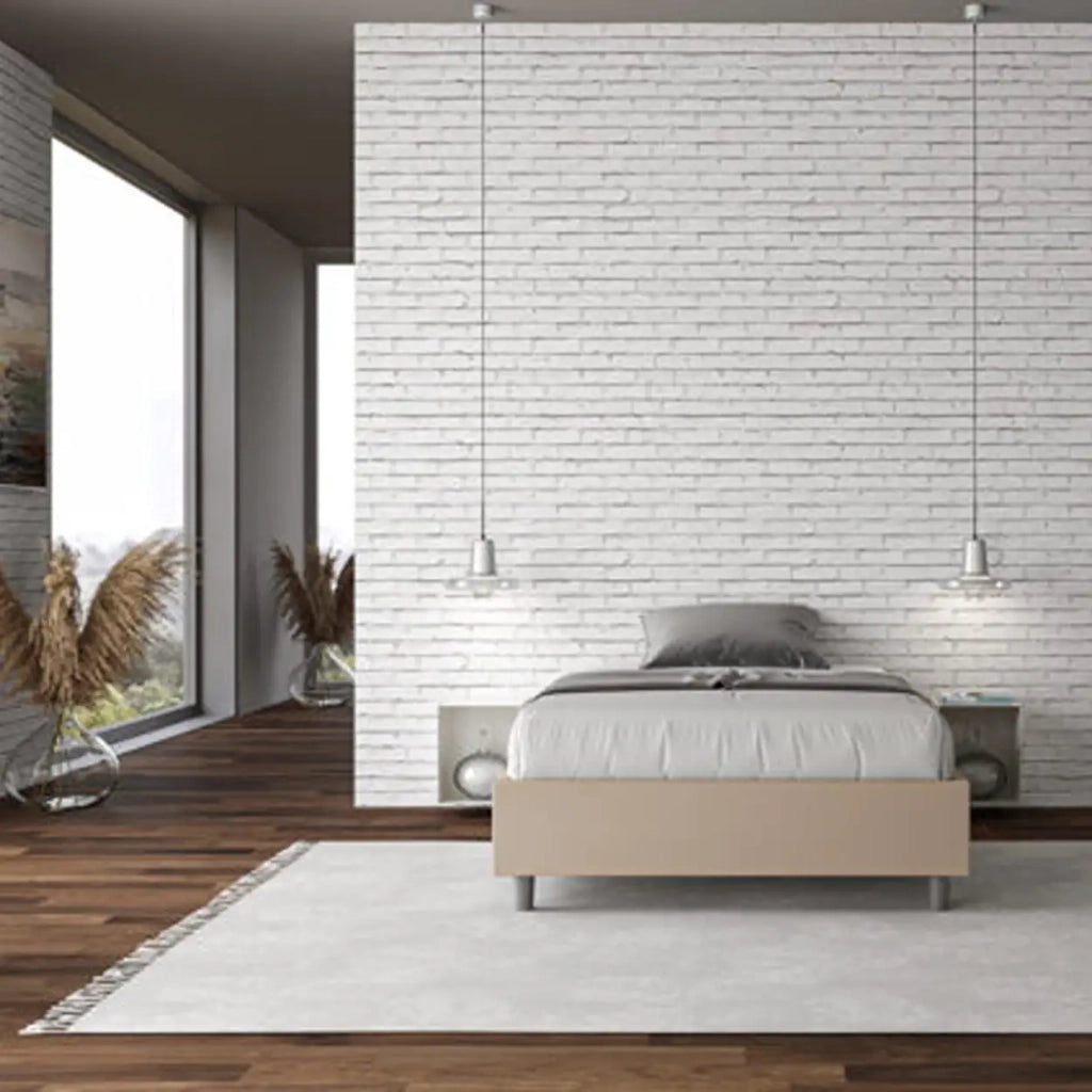 Letto una piazza e mezza con rete imbottito 120x210 similpelle tortora Azelia