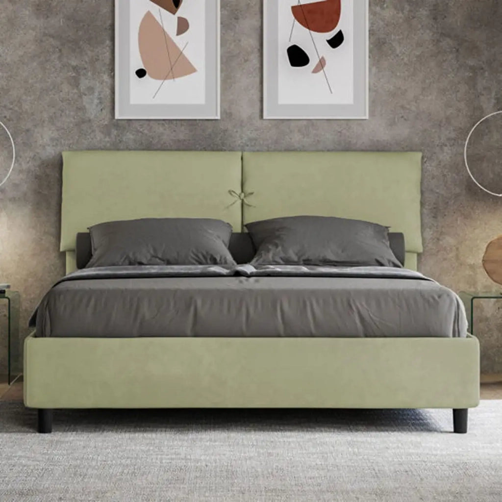 Letto matrimoniale con rete imbottito 160x190 microfibra tè verde Mados