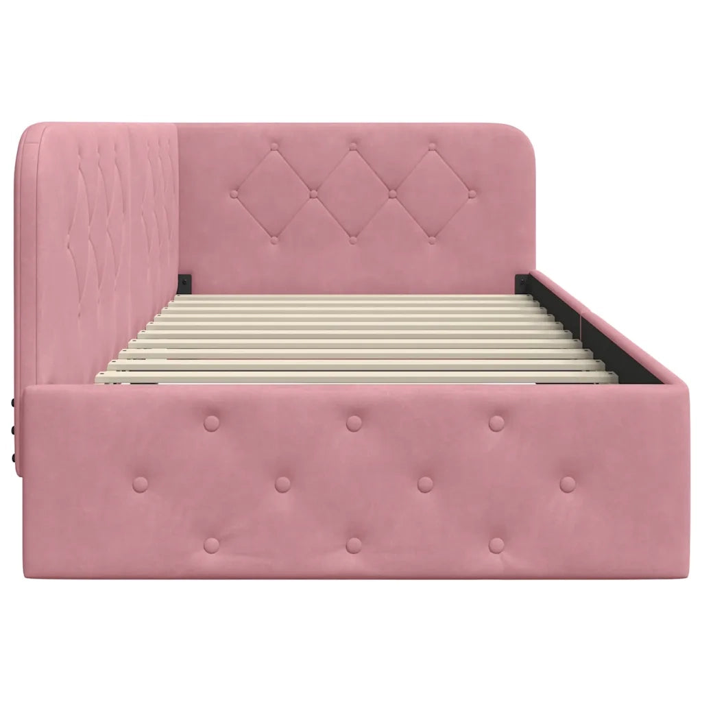 Cornice del letto ad angolo Rosa 90 x 200 cm Velluto