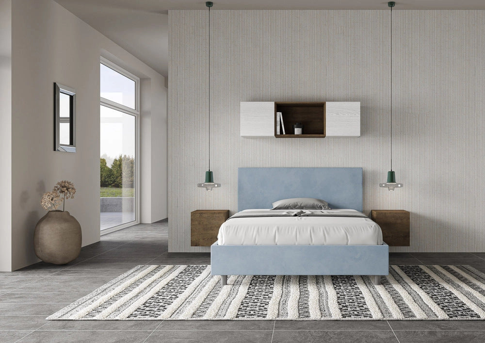 Letto Matrimoniale Large 170x200 cm con Rete e Contenitore Adele Azzurro
