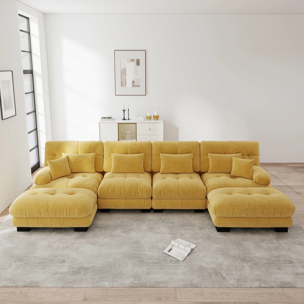 Divano Angolare Modulare U ¨C Xylo ¨C 4 Posti, con Pouf, Giallo