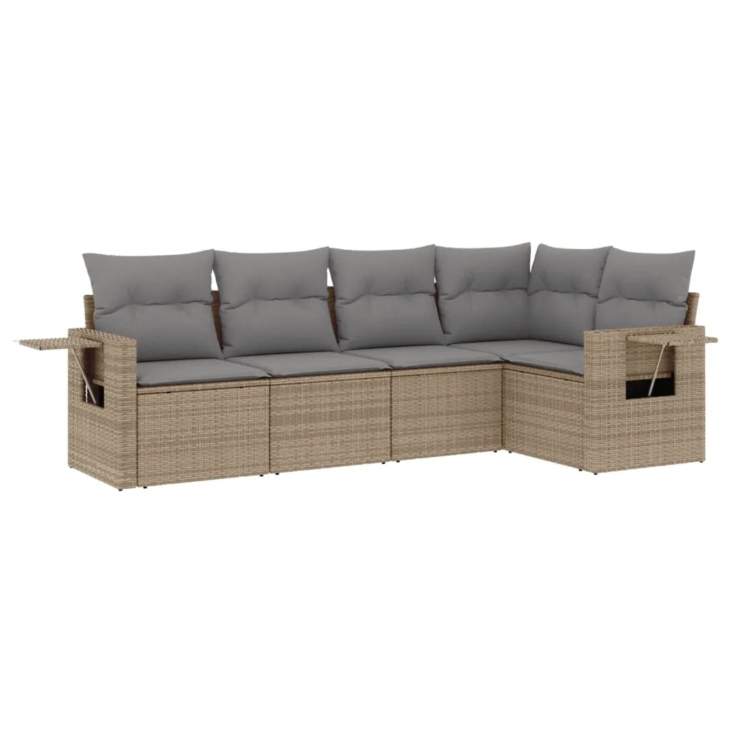 Set Divano da Giardino 5 pz con Cuscini Beige in Polyrattan 3220128
