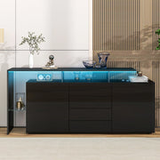 Sideboard con LED e USB 160 cm; 4 cassetti; 2 ante; in truciolare nero