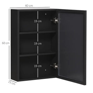 Mobile bagno pensile con specchio nero 40x15x60 cm a 3 ripiani