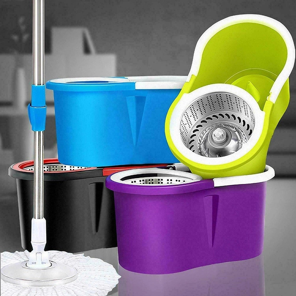 Trade Shop - Secchio Rotante Mocio Roto Mop Cestello In Metallo Microfibra Lava Pavimenti -