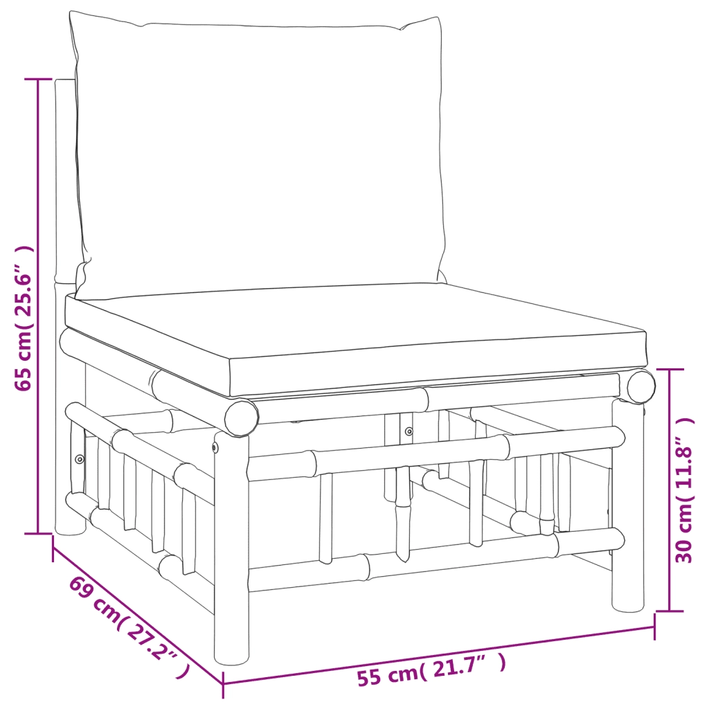 Set Salotto da Giardino 9pz con Cuscini Grigio Scuro Bambù 3155228