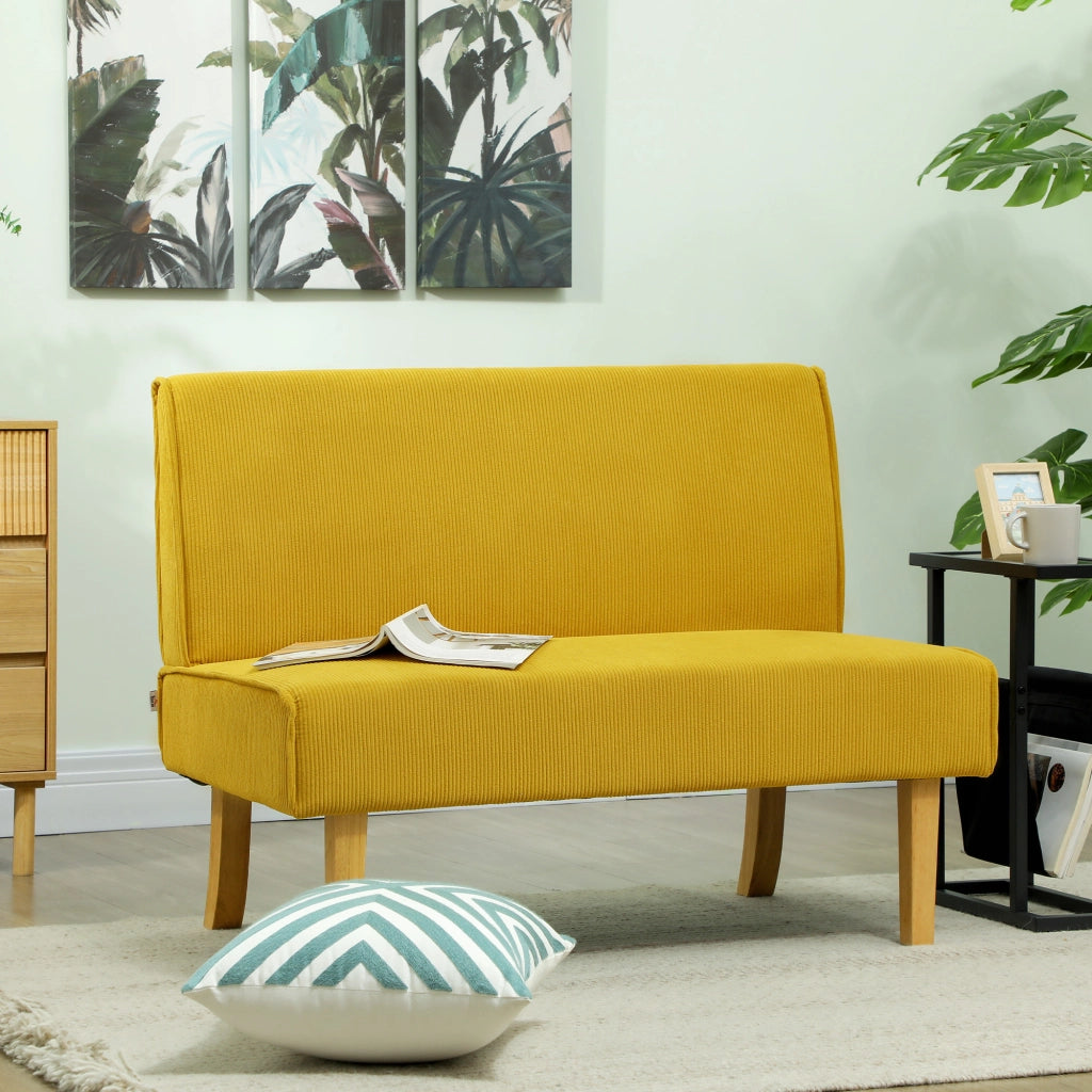 Divano 2 posti ¨C Minimal ¨C Tessuto corda giallo con gambe in legno