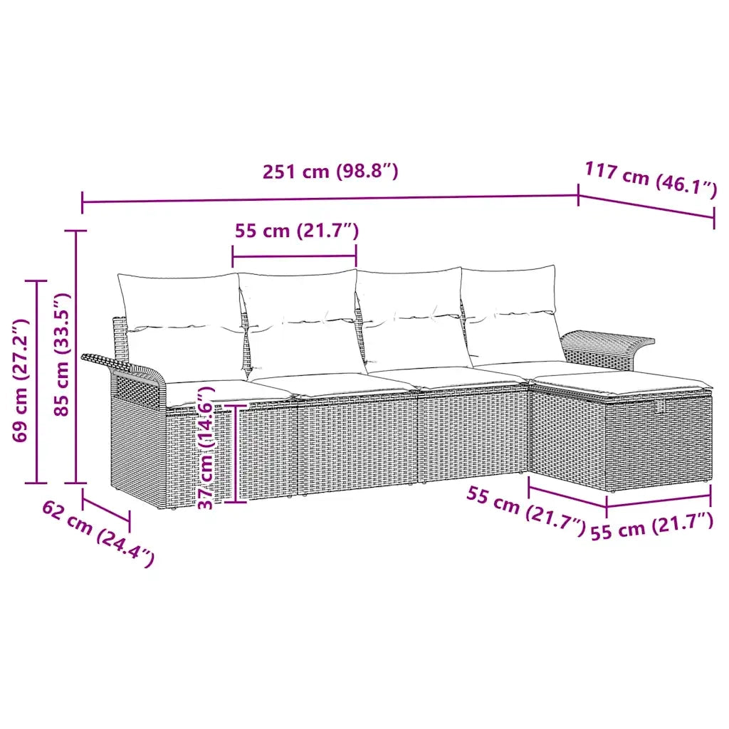 Set Divano da Giardino con cuscino 5 pcs Nero polyrattan 3358862