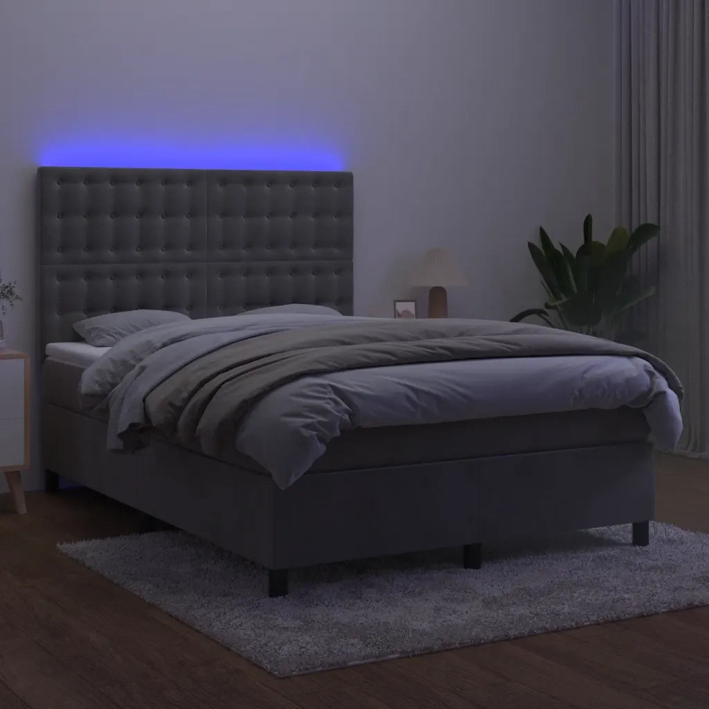 Letto a Molle Materasso e LED Grigio Chiaro 140x200 cm Velluto 3136365