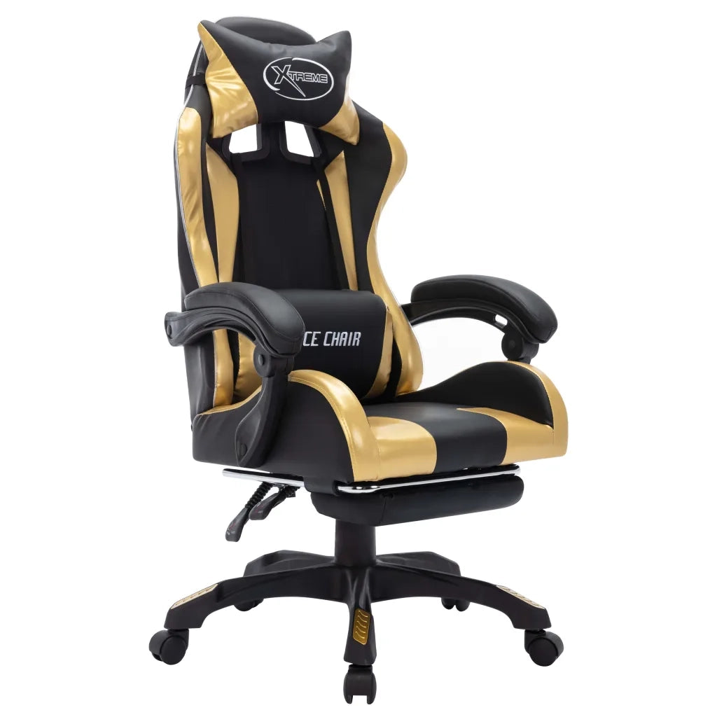 Sedia da Gaming con Luci a LED RGB Oro e Nera in Similpelle 288008