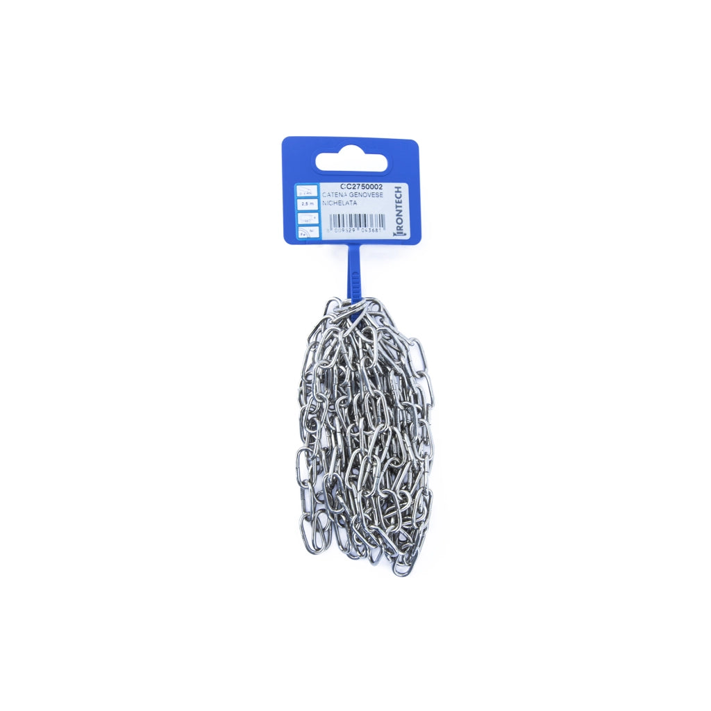 Catena genovese pretagliata maglia corta Ã˜ 2 mm. in acciaio nichelato 2,5 mt.