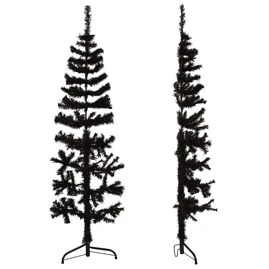 Albero Natale Artificiale Sottile a Met¨¤ e Supporto-Albero Natalizio Nero 150 cm