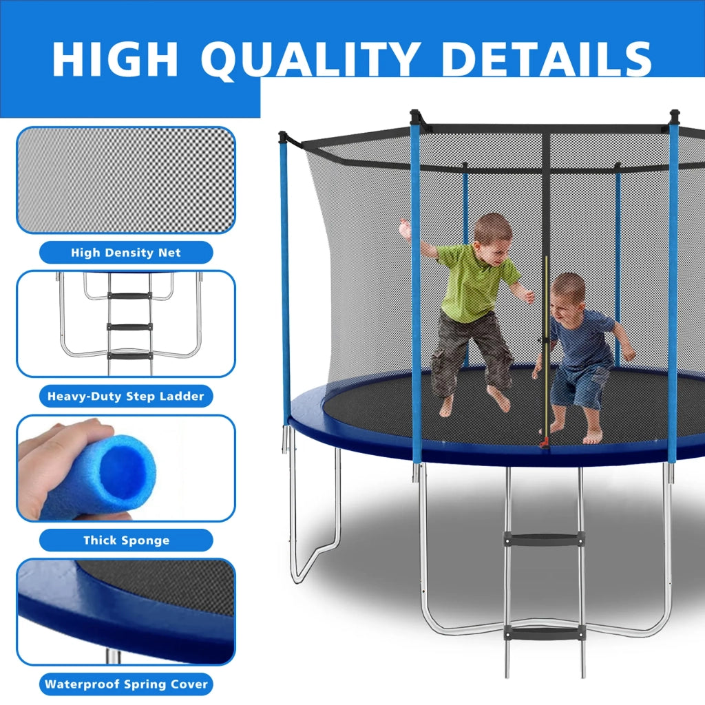 Trampolino 8FT da esterno, blu, con rete di sicurezza e scala, portata 181 kg