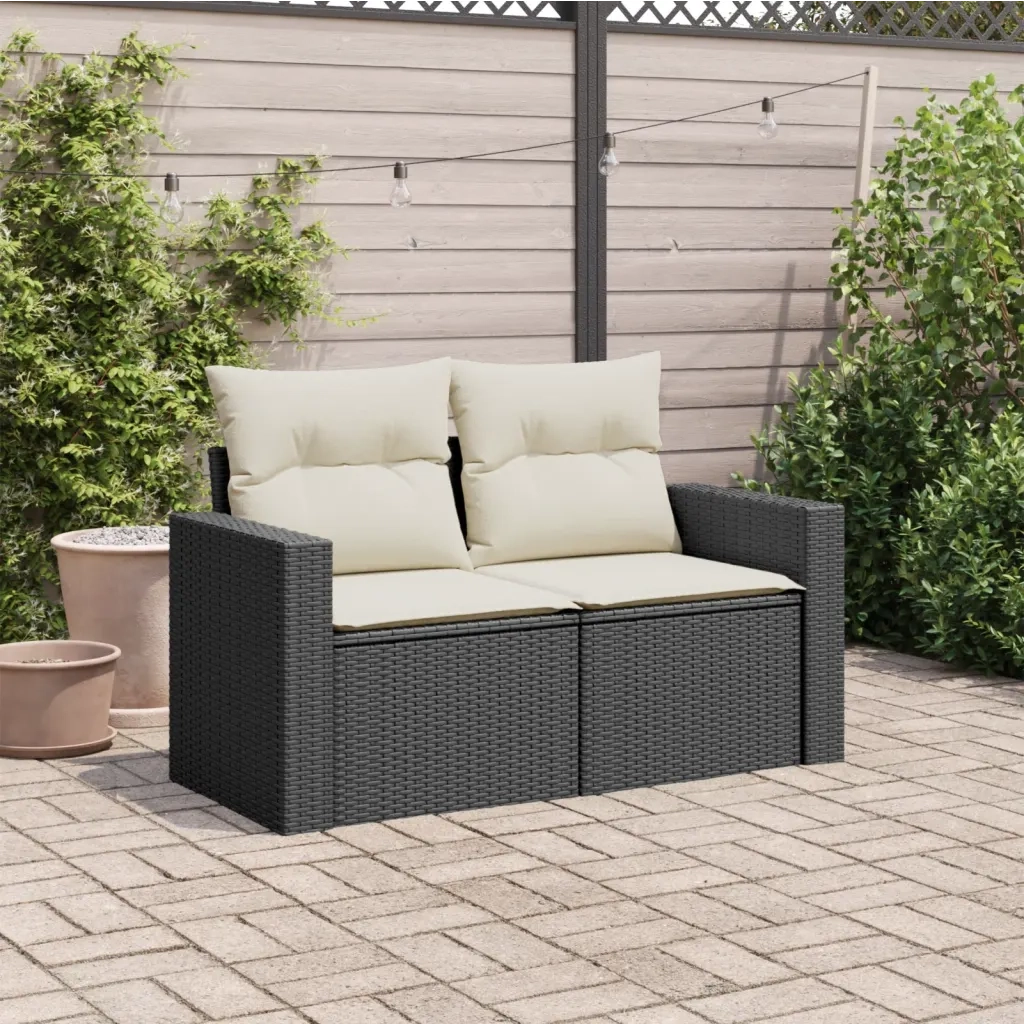 Divano da Giardino con Cuscini a 2 Posti-Sofa da giardino Nero in Polyrattan 575221
