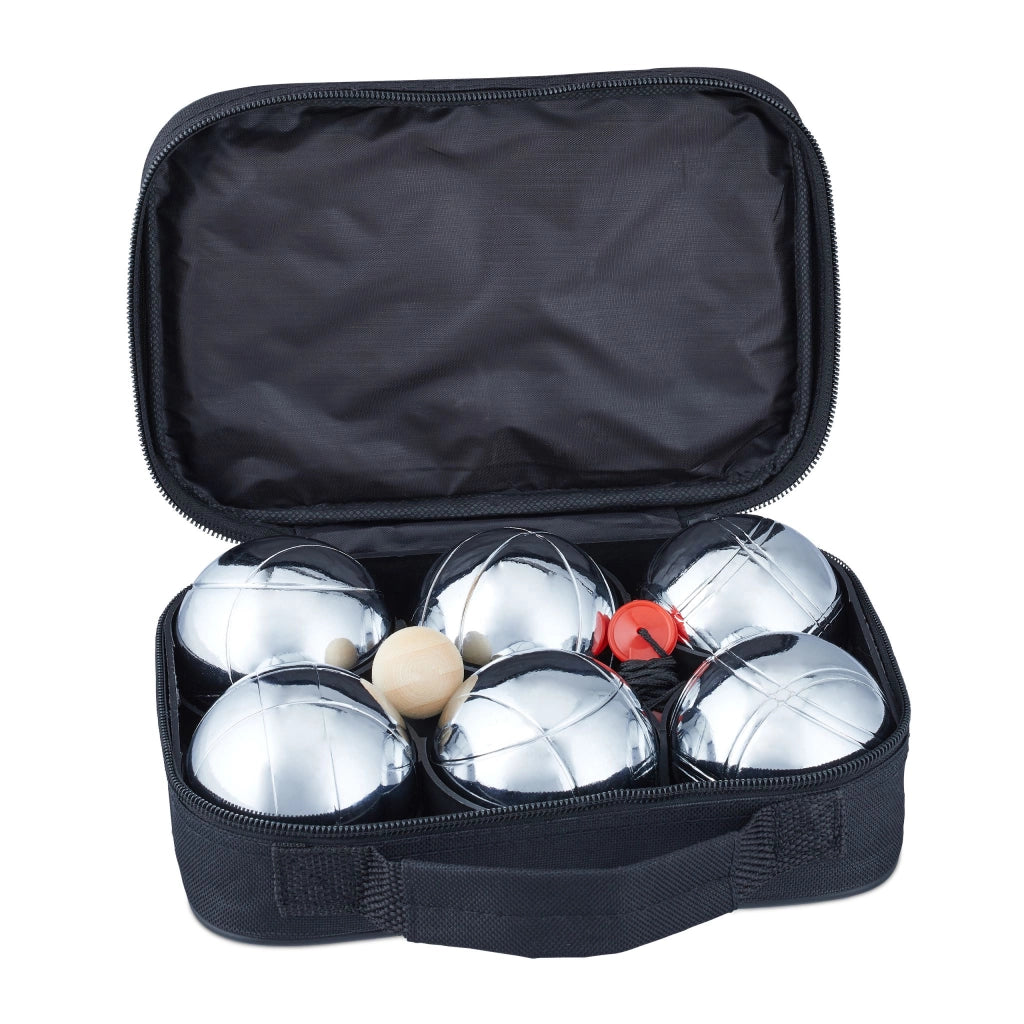 Set di 6 bocce da petanque professionali per giardino, parco o spiaggia 16 x 22,5 x 7 cm in metallo argentato 13_0004569
