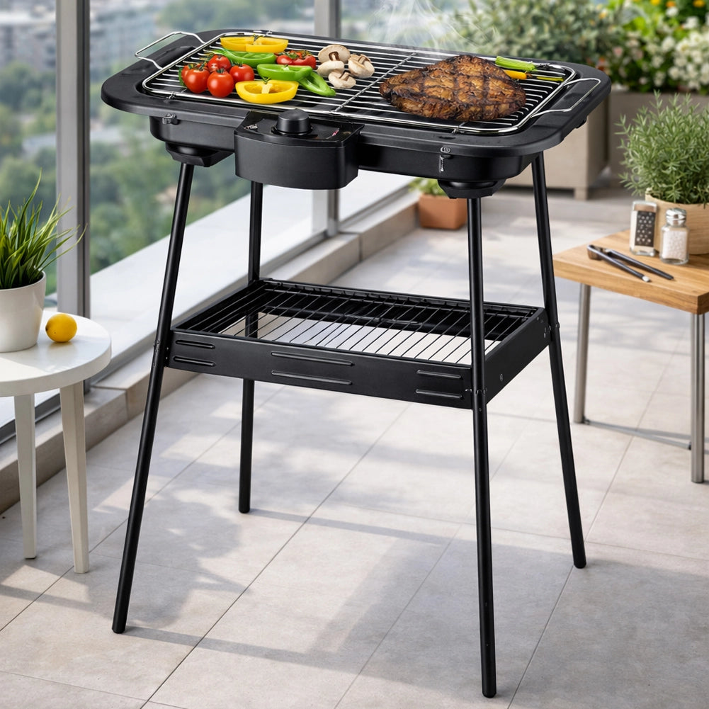 Barbecue Elettrico 2in1 Grill da tavolo e da Terra 2000W con Supporto Bbq