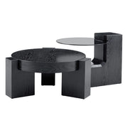 TAVOLINO DA CAFFÈ ROTONDO A 2 RIPIANI 61 CM NERO E VETRO GRIGIO Set da 2 pezzi