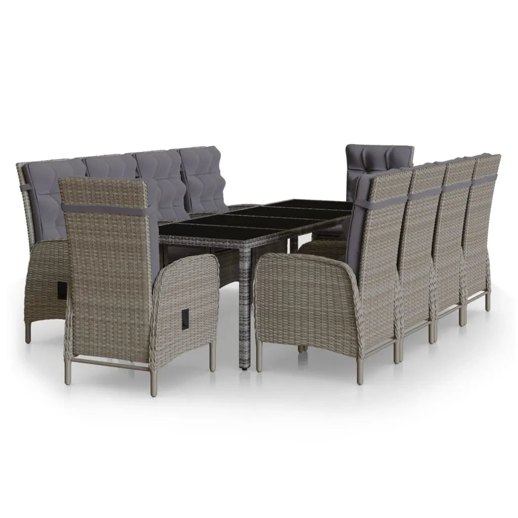 Set Pranzo da Giardino 11pz in Polyrattan Grigio