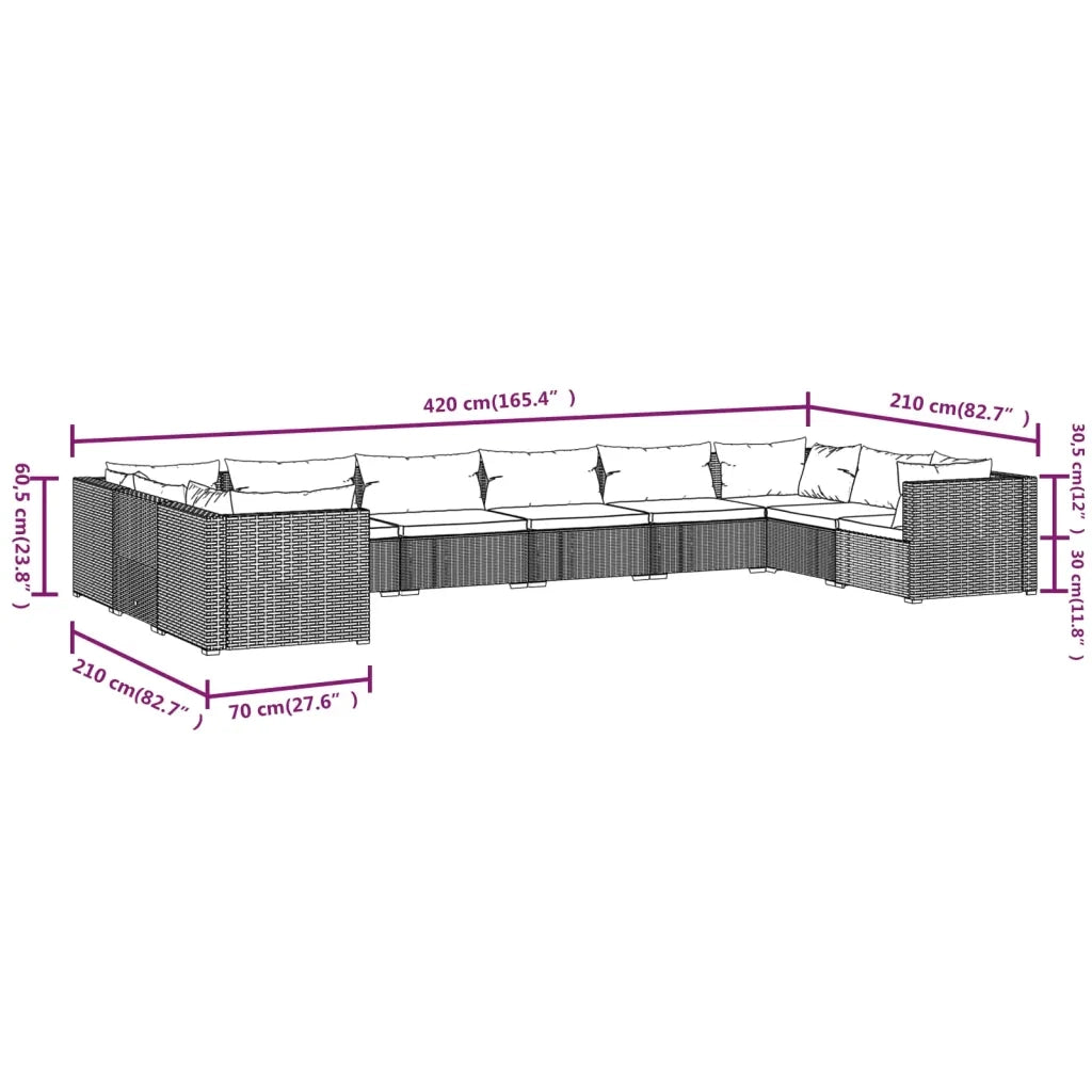 Set Divani da Giardino 10 pz con Cuscini in Polyrattan Marrone 3101987