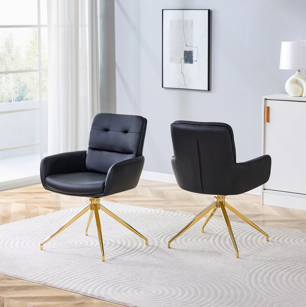 2 sgabelli girevoli 360° in PU nero con gambe in metallo dorato, seduta imbottita per sala da pranzo e area relax