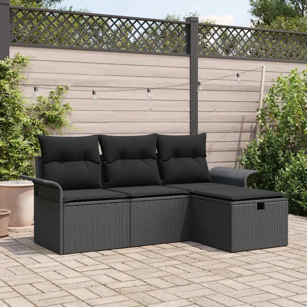 Set Divano da Giardino con cuscino 4 pcs Nero polyrattan 3358852