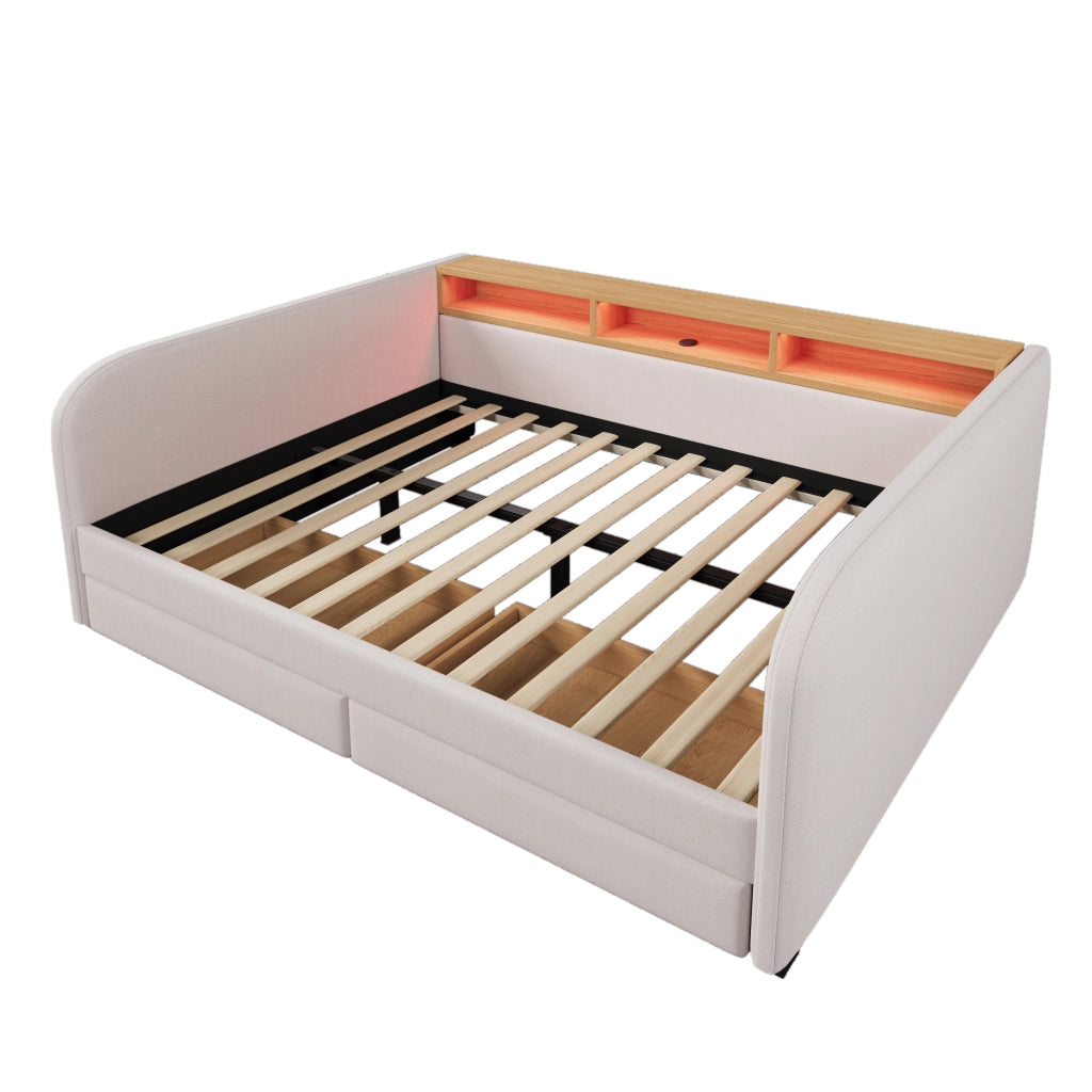 Letto imbottito 140x190 cm con LED e cassetti