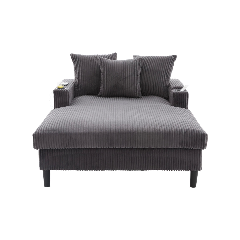 Divano Angolare con Chaise Longue e Contenitore ¨C MINIMAL ¨C Velluto a Coste, LED, USB