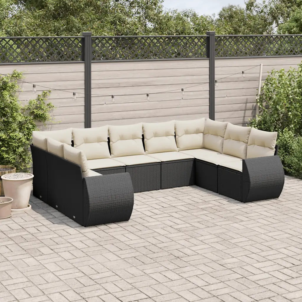 Set Divani da Giardino 9 pz con Cuscini Nero in Polyrattan 3254133