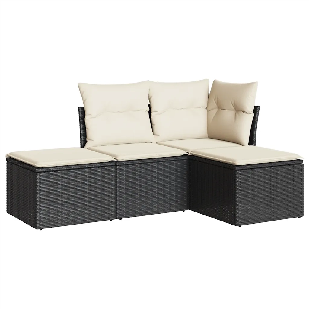 Set Divani da Giardino 4 pz con Cuscini Nero in Polyrattan