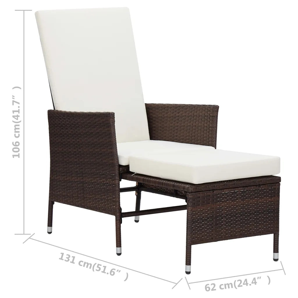 Sedia da Giardino Reclinabile con Cuscino in Polyrattan Marrone 310229