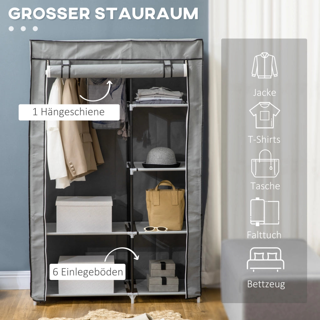 Armadio in tessuto grigio 103 x 43 x 162,5 cm con asta e 6 ripiani