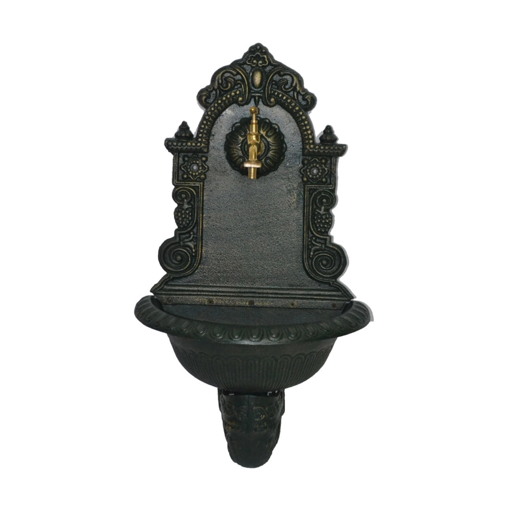 FONTANA ACQUASANTIERA GHISA CON RUBINETTO PANTHEON VERDE DA GIARDINO