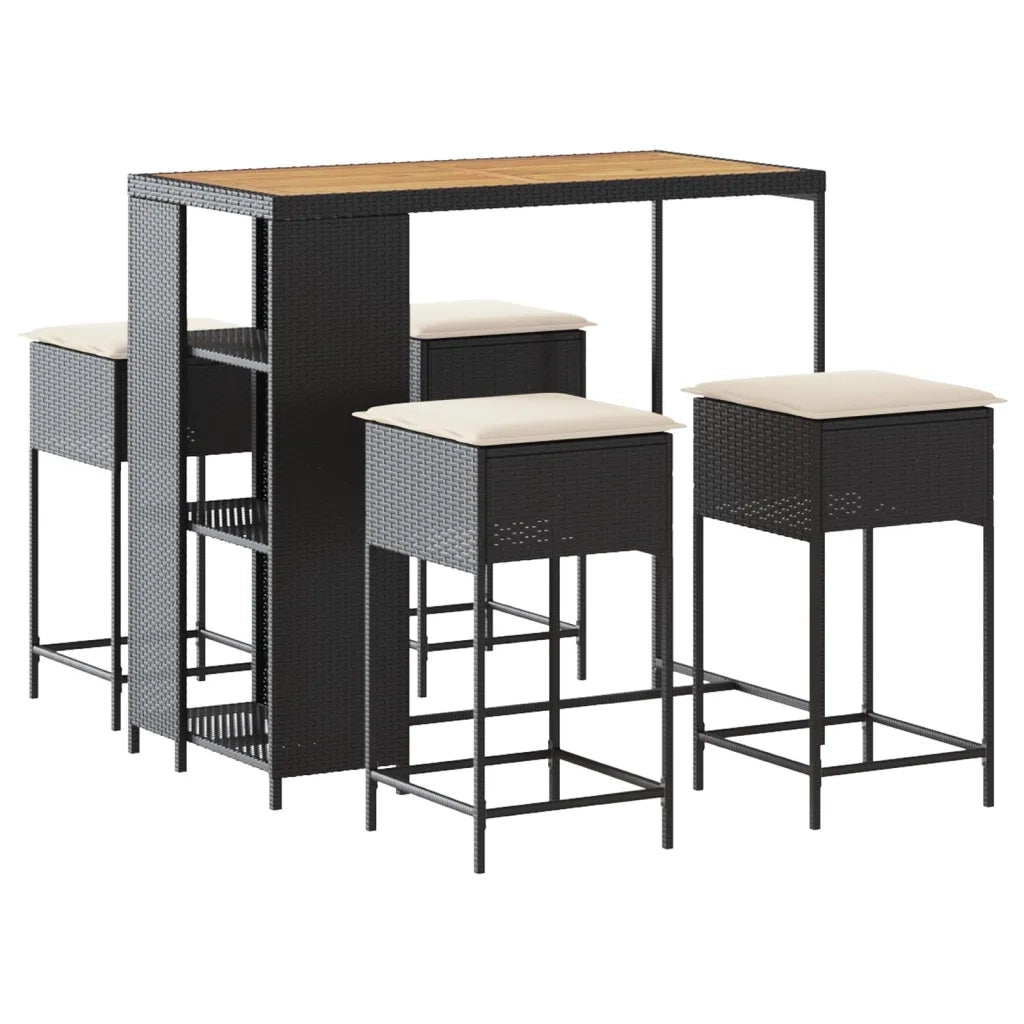 Set Bar da Giardino 5 pz con Cuscini in Polyrattan Nero 3261497
