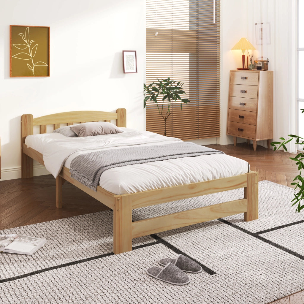 Letto singolo 90 × 200 cm con testiera e rete a 15 doghe in legno naturale