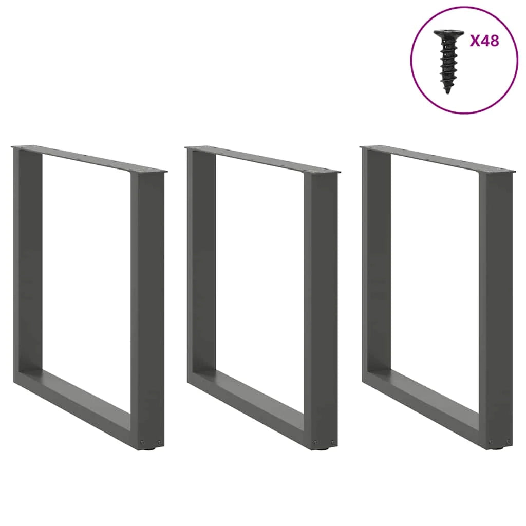 Set di 3 gambe per tavolo da pranzo a forma di U 90 x 72 cm con piedini regolabili design moderno acciaio antracite 02_0057450