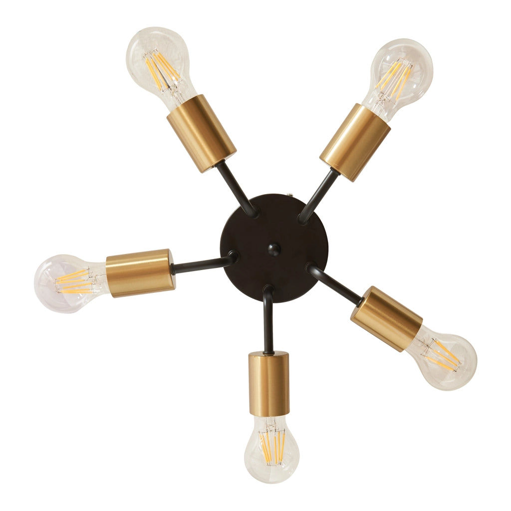 Lampada da Soffitto Barrow a 5 Luci - Nero / Oro lux.pro