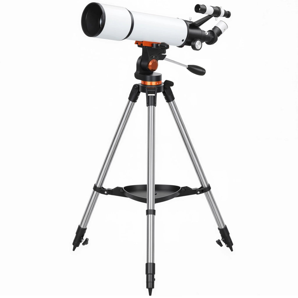 Telescopio Astronomico 80mm con Montatura AZ, 2 Lenti Oculari e Adattatore Smartphone, 92x92x130 cm, Bianco e Nero