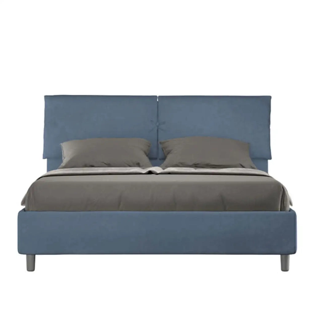 Letto matrimoniale contenitore imbottito 160x190 microfibra blu Mados
