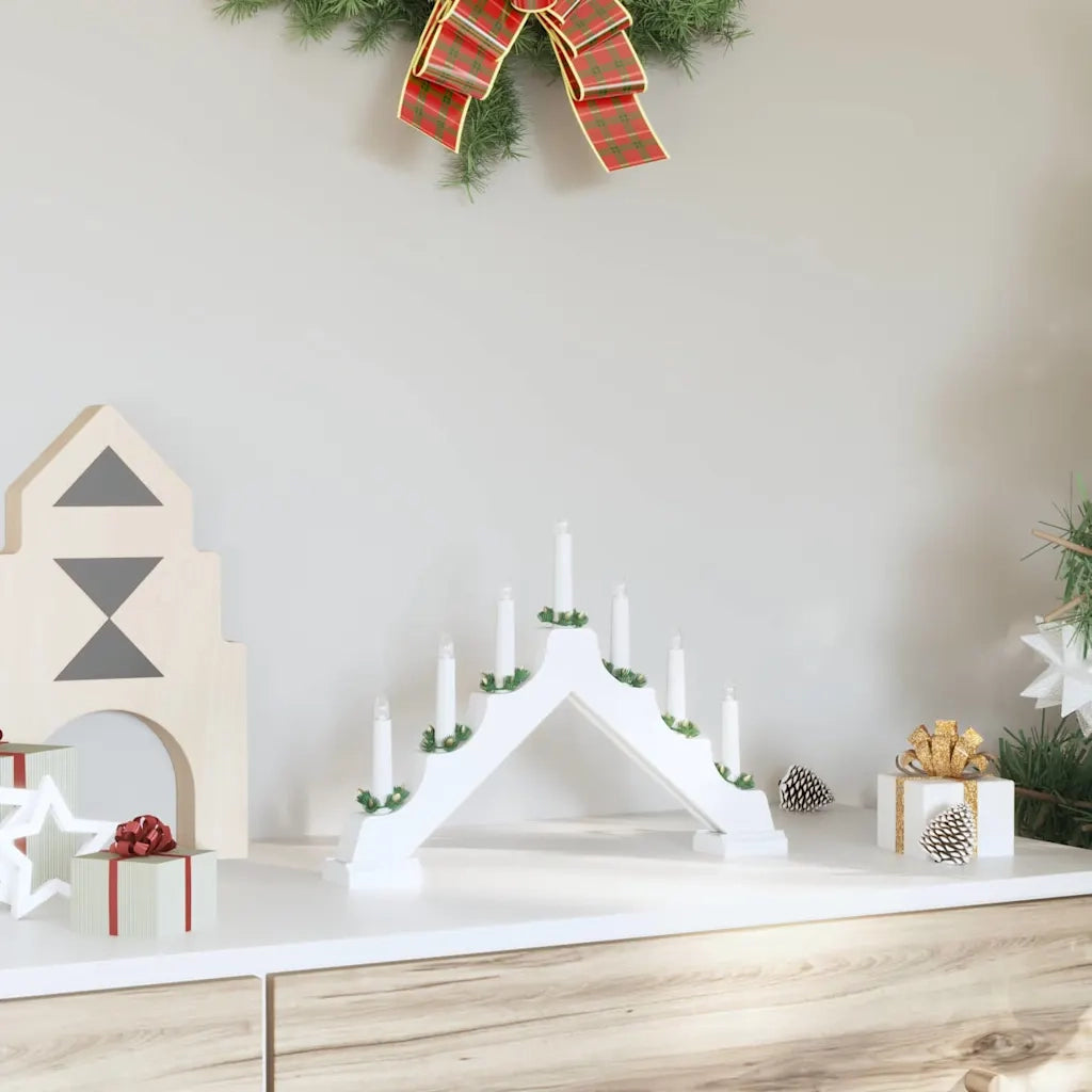 Ponte con Candele di Natale con 7 LED-Decorazioni natalizie Bianco 39.5 x 5 x 29 cm